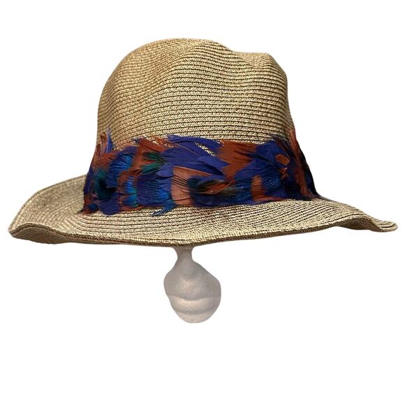 Eugenia Kim Accessories - Eugenia Kim Feather Trim Straw Hat Made in USA Size Large